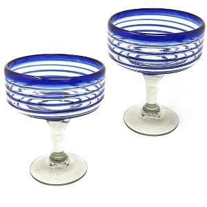 Dos Sueños Mexican Hand Blown Margarita Glasses - Blue Spiral - 16oz - Set of 2 - 1 of 3