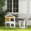 PawHut Rabbit Hutch Wooden Bunny Hutch Small Animal Cage Enclosure with Run, Removable Tray Waterproof Roof and Ramp - 3 of 4