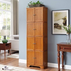 ORRD 72.4" Tall 8-Door Storage Cabinet with 4 Shelves, Freestanding Bookshelf for Living Room, Kitchen, Office & Dining Room（Cherry ） - 1 of 4