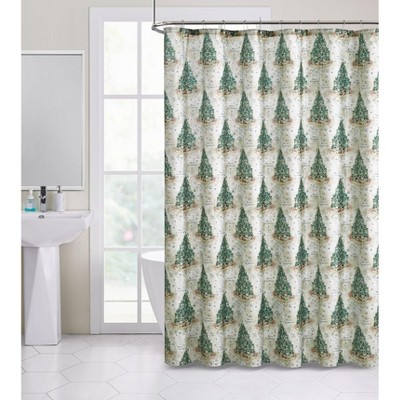 Kate Aurora Holiday Classic Merry Christmas Trees & Gifts Fabric Shower Curtain
