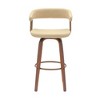 HomeRoots 31" Cream And Wood Brown Faux Leather Swivel Bar Height Bar Chair - 4 of 4