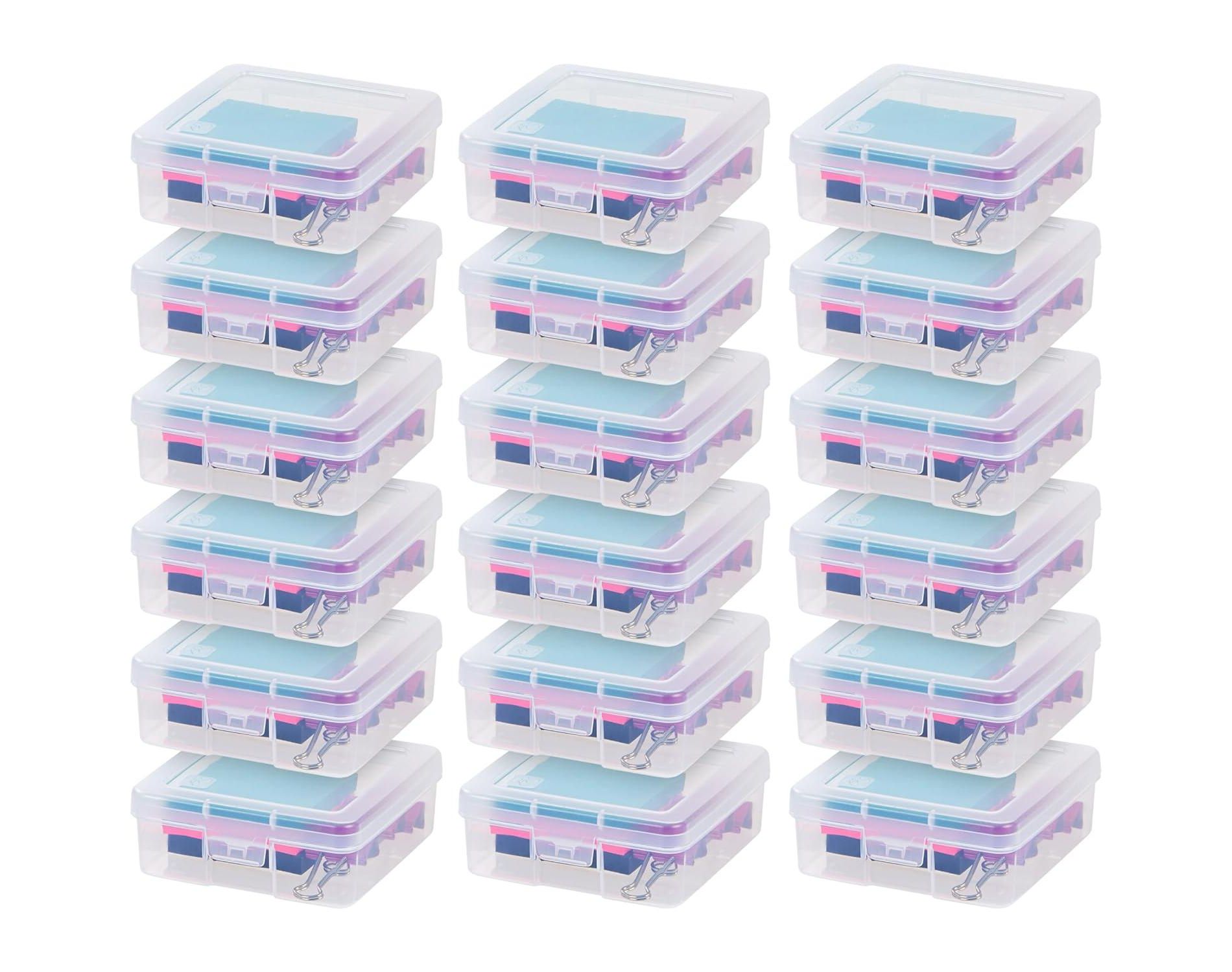IRIS USA Pencil Case Box Storage Container for Organizing with Snap Lid, 18-Pack, Clear, Small