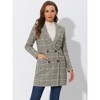 Allegra K Women's Double Breasted Notched Lapel Plaid Overcoat with Pockets - 3 of 4