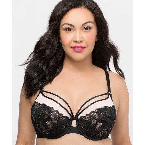 Curvy Couture Women's Strappy Tulip Lace Push Up Bra Black Adobe Rose 44h :  Target