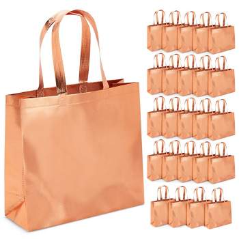 Juvale 24 Pack Rose Gold Holographic Large Grocery Tote Bag with Handles for Boutique, Small Business, 13.8 x 11.8 x 4.72 Inches