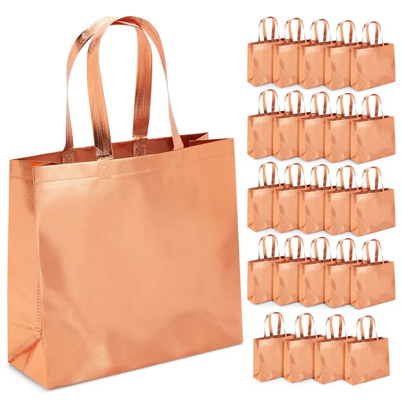 Juvale 24 Pack Rose Gold Holographic Large Grocery Tote Bag with Handles for Boutique, Small Business, 13.8 x 11.8 x 4.72 Inches, 1 of 9