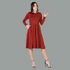 24seven Comfort Apparel Womens Long Sleeve Midi Length Fit N Flare Pocket Dress - 3 of 4