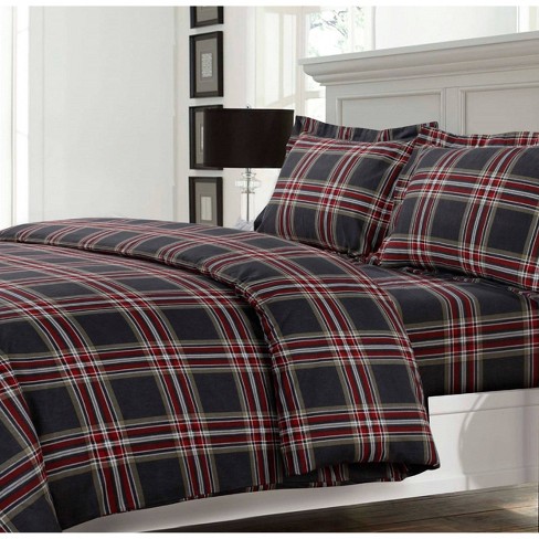 3pc Queen Heritage Plaid Cotton Flannel, Red Plaid Flannel Duvet Cover King