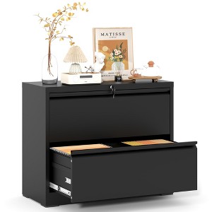 Munora - 2-Drawer Lateral File Cabinet with Lock - Wide Storage for Letter/Legal/A4 Files - Black - 1 of 4