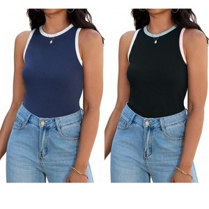 ATHLECHIC Women's Ribbed Summer Crew Neck Sleeveless Casual Fitted Tank Tops 2 Packs - 1 of 4