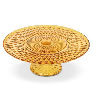 Amici Home Rochester Footed Glass Cake Stand, Round Vintage Style Serving Platter for Cupcakes, Cookies, Birthday Cake, Dessert Display Stand, Amber - 1 of 4