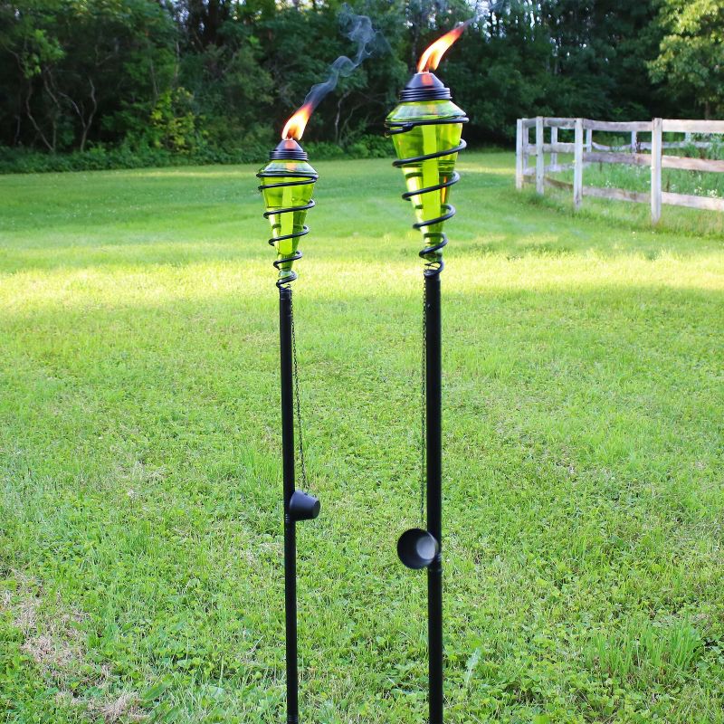 Sunnydaze Outdoor Adjustable Height Glass and Metal Swirl Patio and Lawn Torch Set, 2 of 11