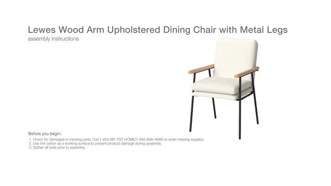 Lewes Wood Arm Upholstered Dining Chair with Metal Legs - Threshold&#8482;, 2 of 13, play video