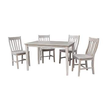 5pc Solid Wood 30" X 48" Dining Table and 4 Cafe Chairs Washed Gray Taupe - International Concepts