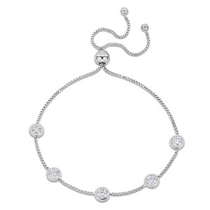 EVERLY JEWELRY | Sterling Silver 1.25 CT DEW Created White Moissanite Station Bolo Bracelet, 7-10 inch - 1 of 4