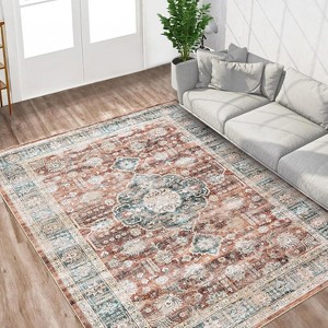 Acekool 9x12 Washable Boho Vintage Medallion Area Rug, Non-Slip, Stain Resistant, Non-Shedding Carpet for Living Room, Bedroom, Office - 1 of 4