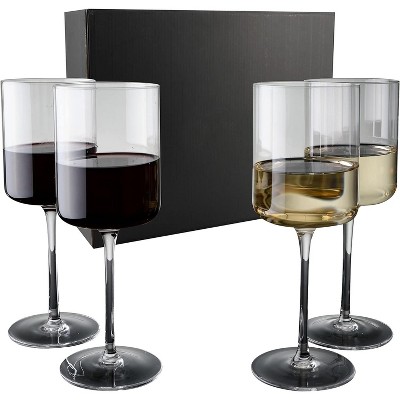 Elegant Crystal Straight Edge Wine Glass Set of 4 (15oz)