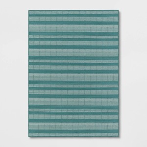 5'x7' Floral Tapestry Indoor Outdoor Rug Teal - Threshold™: Woven Geometric Pattern, Machine Made Area Rug - 1 of 4