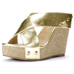 Allegra K Women's Open Toe Crisscross Straps Platform Slide Wedge Sandals - 1 of 4