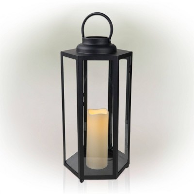 28 Candlelit Lantern with LED Lights White - Alpine Corporation