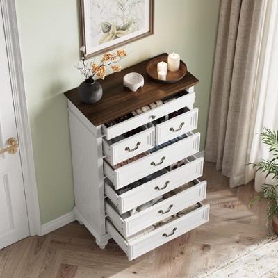 Zstar Chest of Drawers, Farmhouse Wooden Dresser with 7 Drawers for Bedroom, Living Room, Hallway
