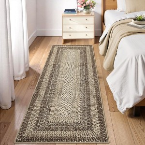 Machine Washable Rug, Non-Slip Non-Shedding Area Rugs for Living Room, Farmhouse Printed Braided Bordered Carpet - 1 of 4