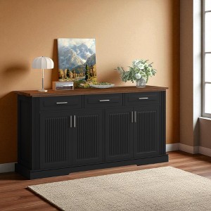 63" Fluted Sideboard Buffet Cabinet with 4 Doors and 3 Drawers, Modern Kitchen Storage Console Table for Dining Room, Living Room, Entryway - 1 of 4