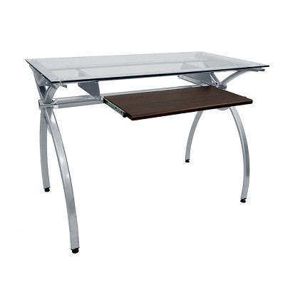 Arcadia Clear Glass Top Writing Desk with Keyboard Tray