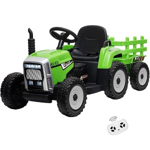 12V Kids Battery Powered Electric Tractor with Trailer, Toddler Ride On Car with Remote Control - 1 of 4