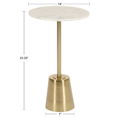 Tira Round White Marble and Gold Metal Side Table