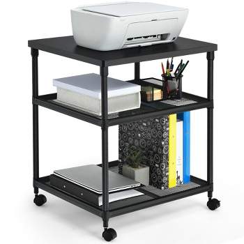 Costway 3-Tier Printer Stand Rolling Fax Cart w/ Adjustable Shelf & Swivel Wheel