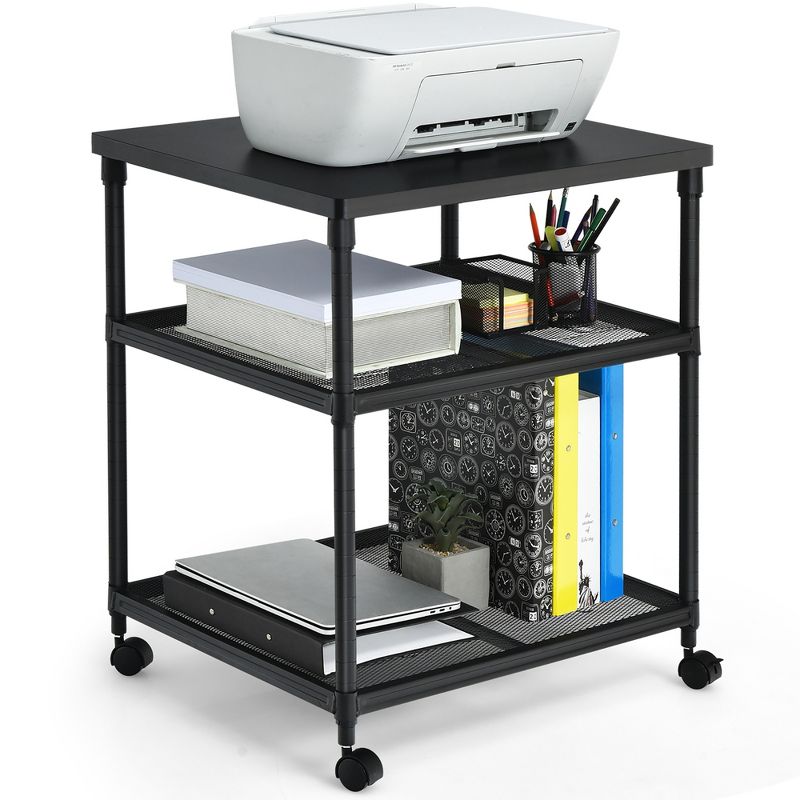 Costway 3-Tier Printer Stand Rolling Fax Cart w/ Adjustable Shelf & Swivel Wheel, 1 of 11