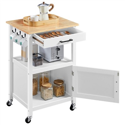 Yaheetech Rolling Kitchen Island Trolley Cart with Open Shelf and Storage Cabinet