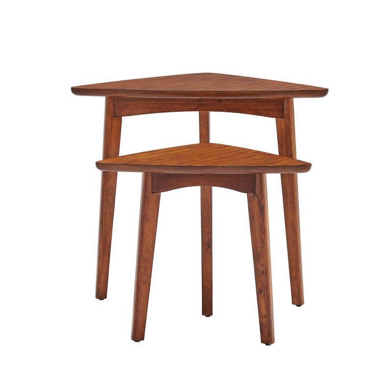Set of Two Monterey Mid Century Wood Triangular Nesting End Tables Chestnut - Alaterre Furniture, 6 of 10