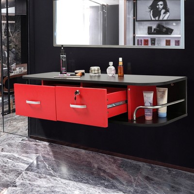 DOMETOUR Wall Mounted Barber Station, Beauty Table with Locking Drawer, Beauty Spa Salon Styling Equipment