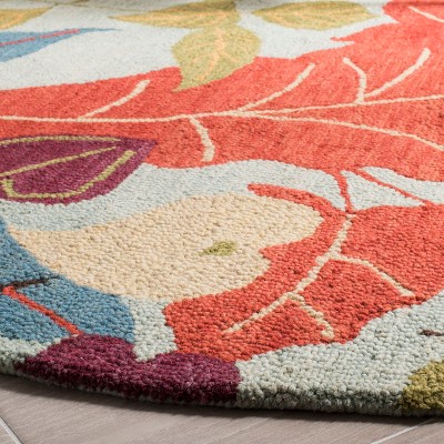 Handmade Blue Floral Wool Round Area Rug, 6'