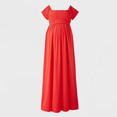 Short Sleeve Smocked Maternity Dress - Isabel by Ingrid & Isabel™ Red M