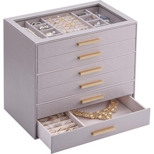 3-Layer Jewelry Organizer with Glass Lid, Storage & Display Case for Rings, Earrings, Necklaces, Birthday Christmas Gift - 1 of 4