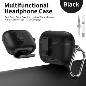 HTUTWOO for Airpods 4 Leather Case, All-Round Headphone Protective Cover, With Hidden Bracket, Magnetic Lock, Cleaning Kit for Man Women - 1 of 4