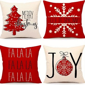 Lomsoe 4pcs Red Christmas Throw Pillow Cover Decoration Christmas Farmhouse Snowflake Ornament Decoration for Winter Holiday Bed Home Sofa Living Room - 1 of 4