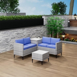 4-Piece All-Weather PE Rattan Set - Loveseat sofa & storage coffee table for backyard, poolside or porch conversations. - 1 of 4