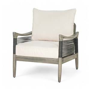 Christopher Knight Home Amos Outdoor Woven Rope Acacia Wood Club Chair with Thick Cushion - 1 of 4