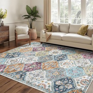 Vintage Washable Door Mat Small Farmhouse Floral Accent Rugs with Non-Slip Backing, Stain-Resistant Oriental Indoor Carpet - 1 of 4