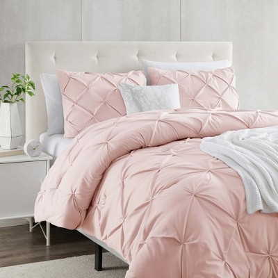 Blush Full Size Pintuck Microfiber Duvet Cover Set