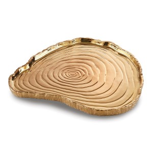Jiallo Botanic Collection Titanium Porcelain tree bark tray 13 x 12" Gold - 1 of 2