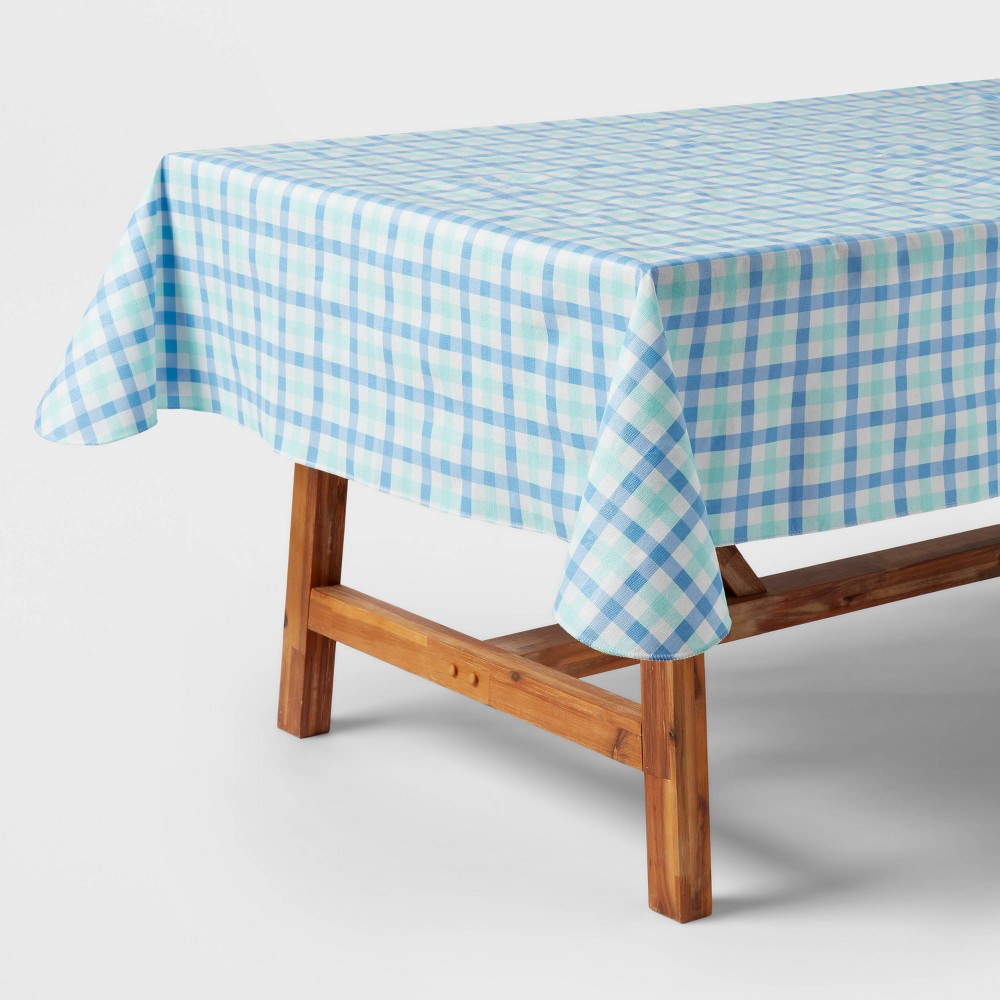 60" x 84" Gingham Tablecloth Blue - Spritz