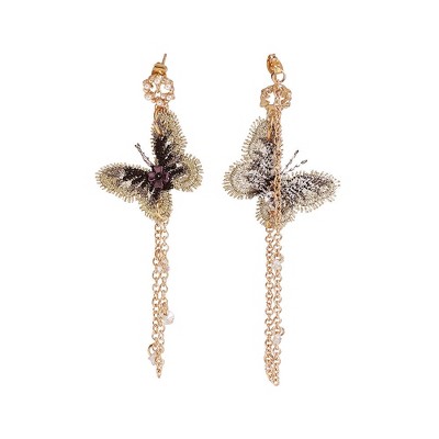 SOHI Women's Green Embellished Butterfly Drop Earrings