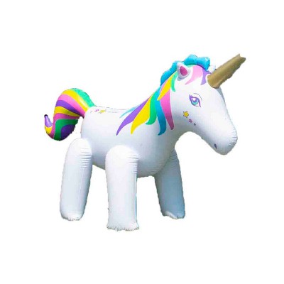Swimline Humongous 6 Foot Tall Inflatable Magic Unicorn Kid's Outdoor Yard Water Sprinkler Toy with Integrated Eyelets & Ground Stakes, White/Rainbow