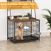 57 Inch Dog Kennel Furniture with Storage Shelves and Removable Tray, Indoor Dog House with 2 Doors and 2 Adjustable Bowls - 4 of 4