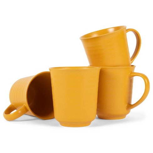 Elanze Designs Color Pop – Set Di 4 Tazze In Ceramica Gialla 463 Ml – Fatte A Mano, Microware E Lavastoviglie